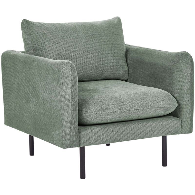 Beliani - Fauteuil Moderne Assise Dossier Rembourrés en Tissu Chenille Vert et Pieds en Métal Noir Vinterbro
