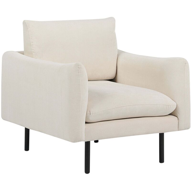 Beliani - Fauteuil Moderne Assise Dossier Rembourrés en Tissu et Pieds en Métal Noir Beige Clair Vinterbro