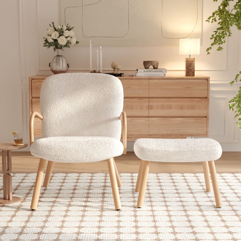 Sureh - Fauteuil moderne avec repose-pieds, tissu molletonné respirant et douillet, rembourrage en mousse haute résilience, pieds en bois massif,
