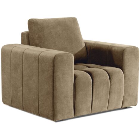 Fauteuil moderne capitonné LARKO tissu-Beige