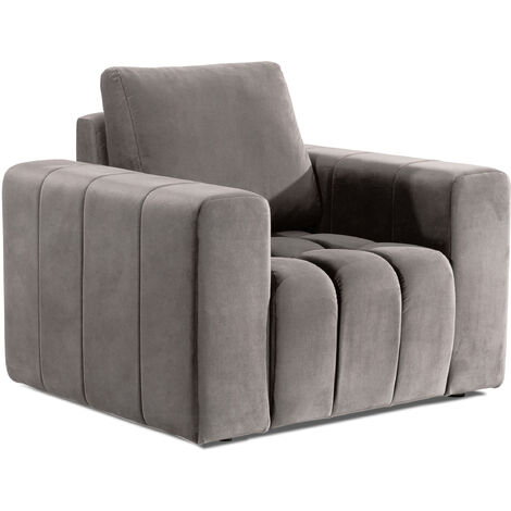 Fauteuil moderne capitonné LARKO velours-Beige clair