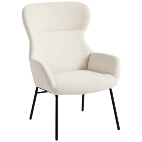 Fauteuil Moderne - Dossier Haut et Rembourrage Généreux - Tissu Crème et Structure Acier