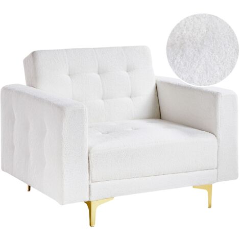 Fauteuil Moderne en Bouclé Pieds Dorés Lit de Jour Inclinable Rembourré Blanc Aberdeen
