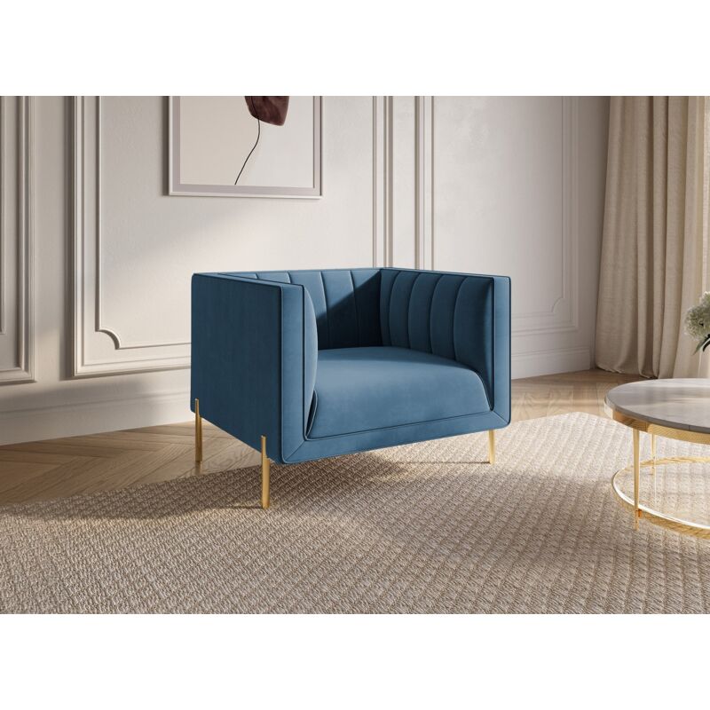 Deco In Paris - roby - Fauteuil moderne en velours bleu pieds doré roby