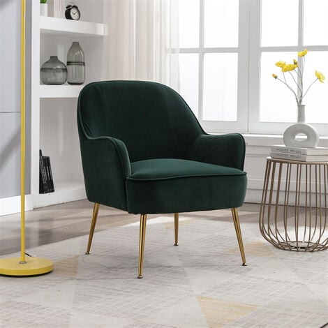 Fauteuil moderne en velours doux, fauteuil d'intérieur avec pieds en or et pieds réglables, pour salon, chambre à coucher, vert