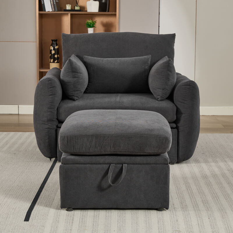 Redom - Fauteuil moderne et polyvalent avec espace de rangement, 120x90x93 cm - fauteuil monoplace avec repose-pieds, robuste et pouvant supporter