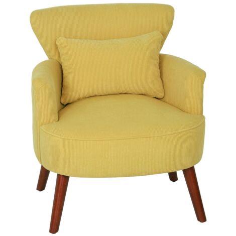 Fauteuil moderne, fauteuil avec accoudoirs et coussin pour le bas du dos. Pieds en bois de caoutchouc. Couleur jaune.