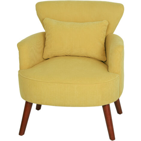 Fauteuil moderne, fauteuil d'appoint rembourré avec coussin lombaire, pieds en bois d'hévéa, jaune