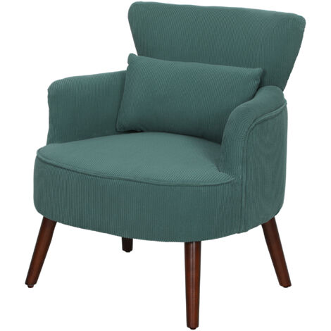 Fauteuil moderne, fauteuil d'appoint rembourré avec coussin lombaire, pieds en bois d'hévéa, vert foncé
