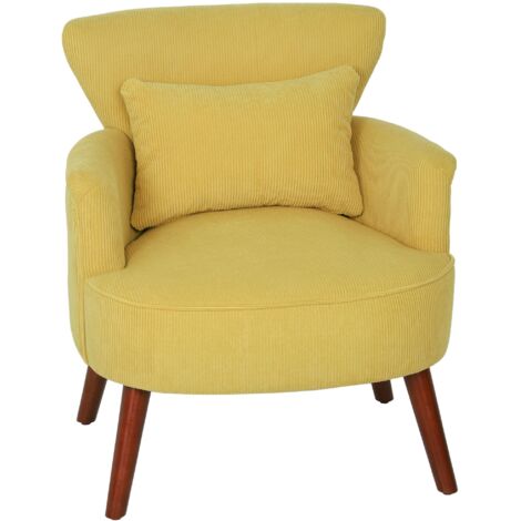 Fauteuil moderne, fauteuil lounge rembourré avec soutien lombaire, pieds en bois d'hévéa, jaune, idéal pour le salon.