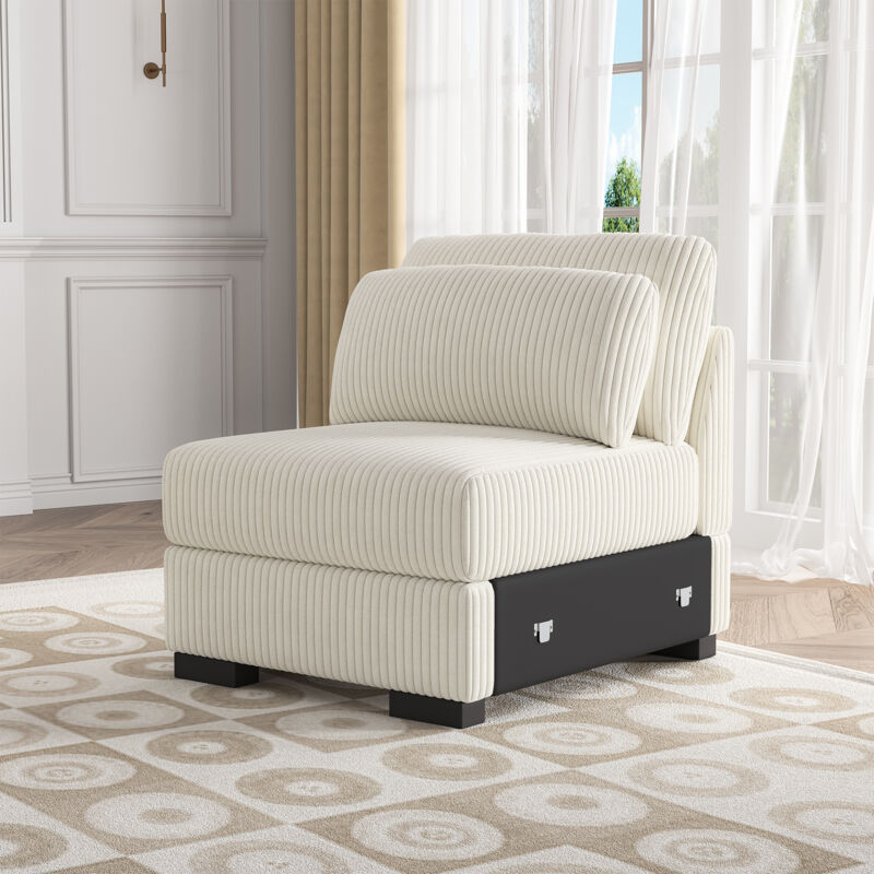 Fauteuil Modulable 1 Place avec Rangement - 88x74x86cm -Design Moderne - en Velours Côtelé Beige