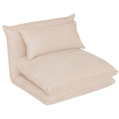 Fauteuil modulable chauffeuse en velours côtelé ivoire - Longueur 85 x Profondeur 74 x Hauteur 59 cm