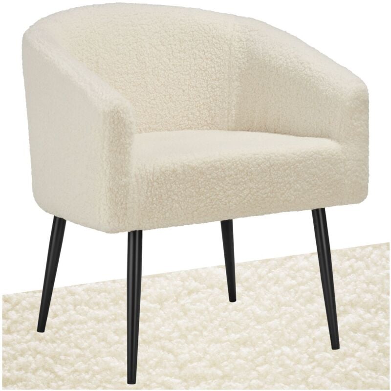 Fauteuil Mysig beige, rembourrage épais et tissu bouclette -