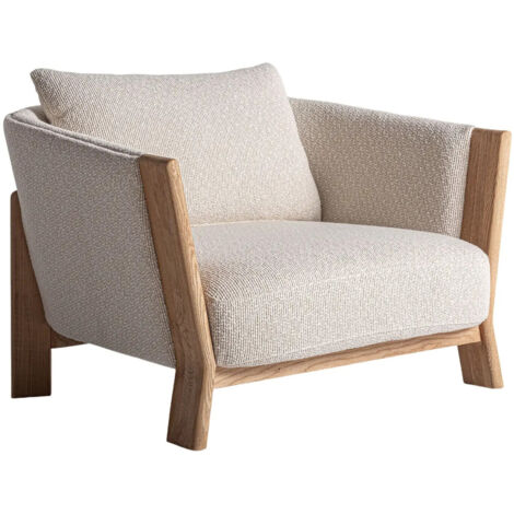 Fauteuil NARA – Bois massif de chêne brun clair et tissu-Beige
