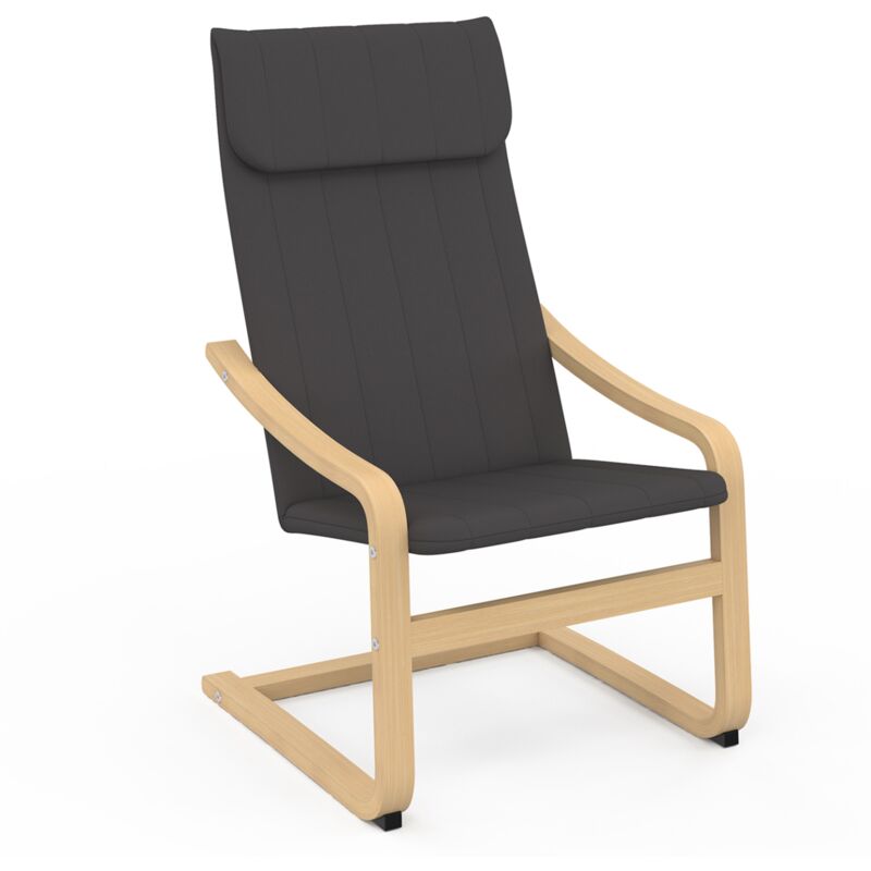 Fauteuil nils bois façon hêtre et coussin tissu gris