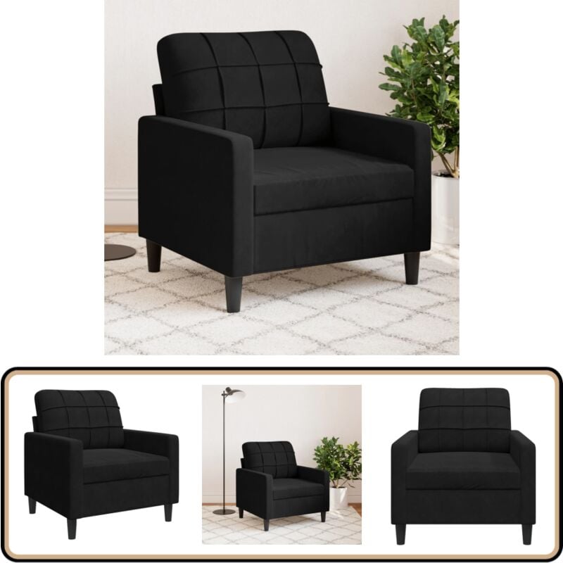 Fauteuil Noir 60 cm Velours - Canapé Noir - Fauteuils Confortables - Canapé Velours - Meuble Salon - Décoration Intérieur