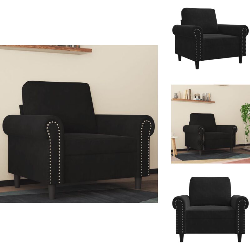 Fauteuil Noir 60 cm Velours - Fauteuil Noir - Fauteuils Confortables - Canapé Design - Meuble Salon - Chaise Relaxante