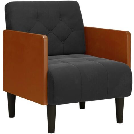 Fauteuil noir avec accoudoirs, 55 cm de haut, en velours.