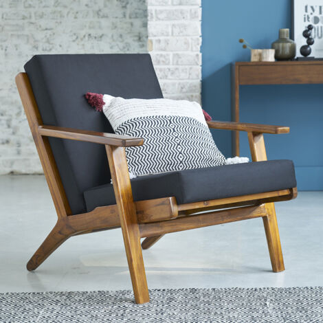 Fauteuil noir en bois teck massif