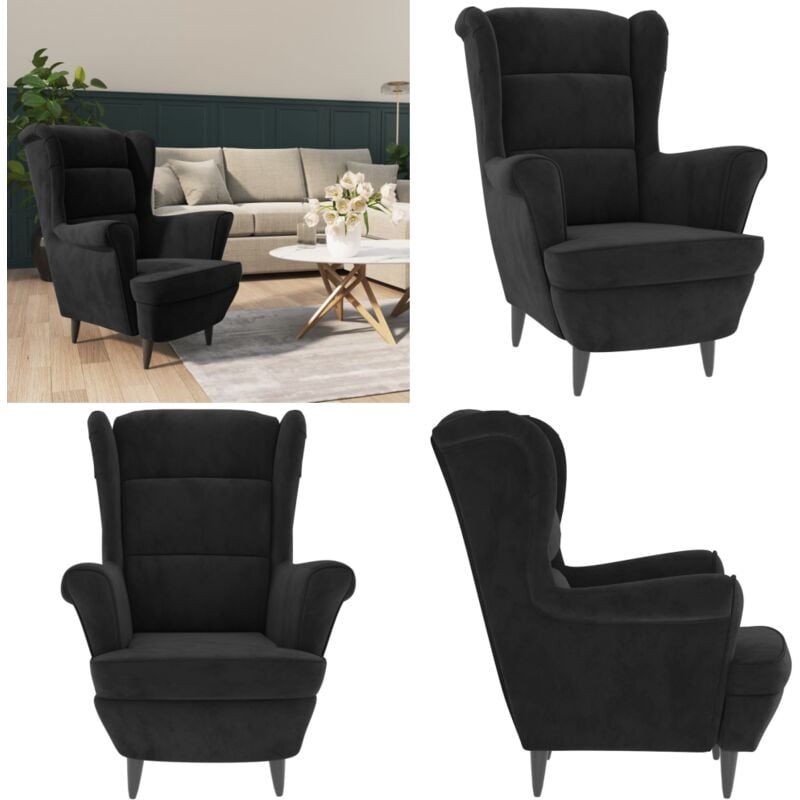 Vidaxl - Fauteuil noir velours - Fauteuil Noir - Fauteuil Velours - Chaise Moderne - Meuble Salon - Mobilier Intérieur - Home & Living