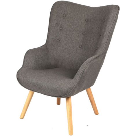 Fauteuil NOOR tissu - Gris foncé - Pieds en bois - L 72 x P 65 x H 99 - Livraison gratuite