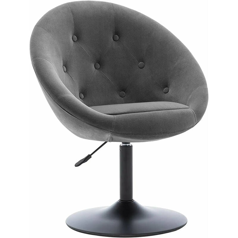 Fauteuil oeuf capitonné design tissu velours chaise bureau pivotant gris FAL09073