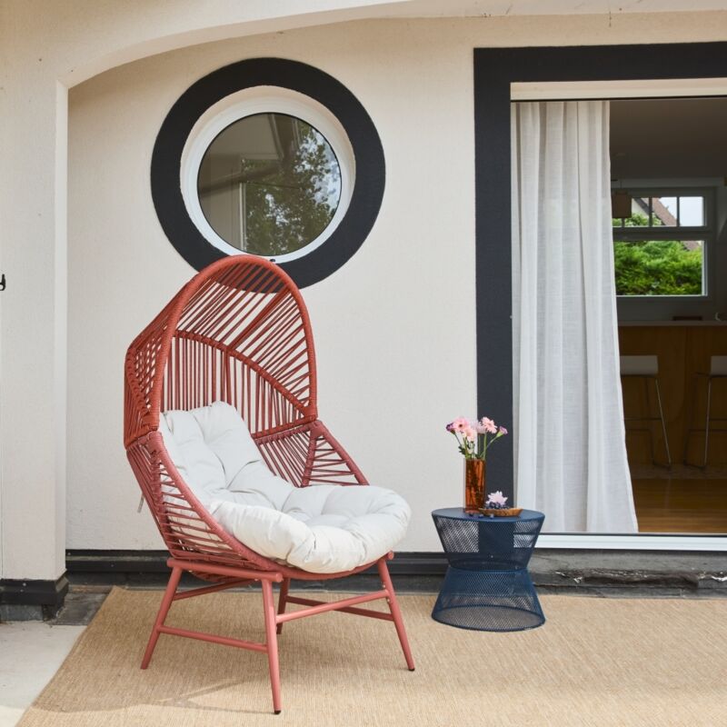 Fauteuil oeuf de jardin acier et résine tressée terracotta - Ovoa Terracotta / Beige