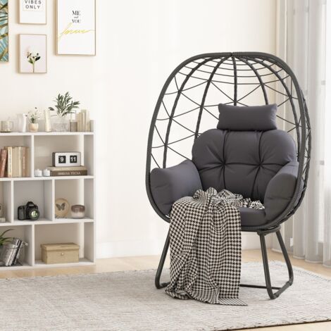 Fauteuil œuf en Rotin patio surdimensionné avec coussin amovible gris CW4096 Maison Chic