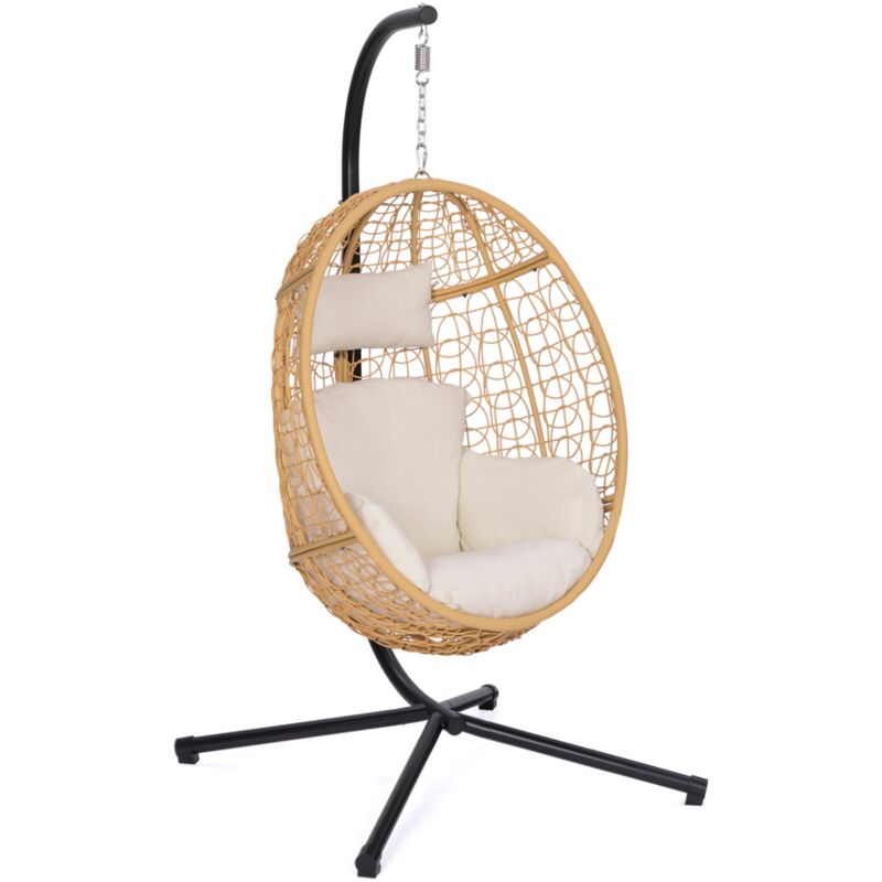 Idmarket - Fauteuil oeuf suspendu ajouré effet rotin avec coussin écru