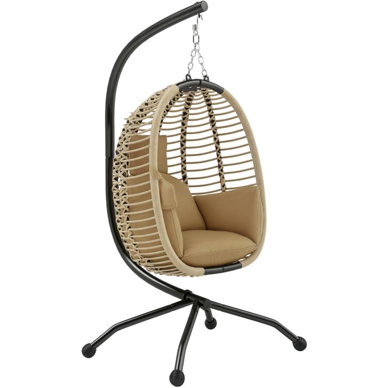 Fauteuil oeuf suspendu balancelle pliable avec coussin et support beige