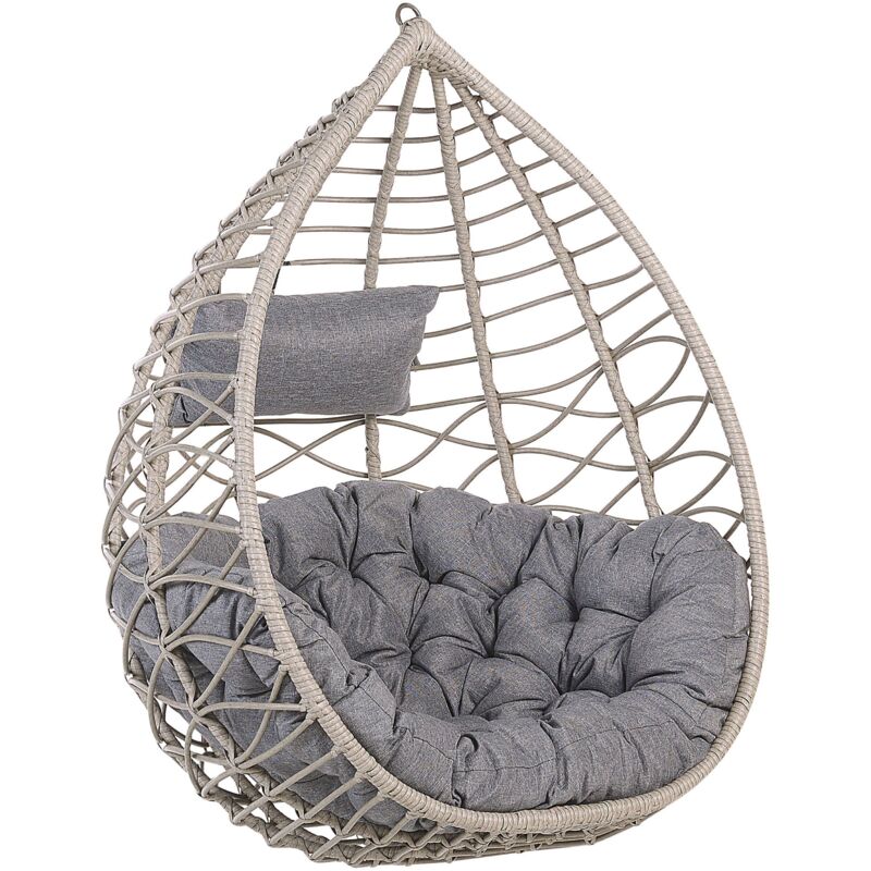 Fauteuil Suspendu en Rotin Gris avec Coussin pour Usage à l'Intérieur et Extérieur au Design Bohème Très Tendance Beliani