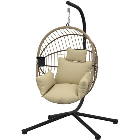 Fauteuil Œuf Suspendu. Chaise Hamac Balançoire Intérieur et Extérieur. Panier Pliable. Coussin Rembourré. Kaki