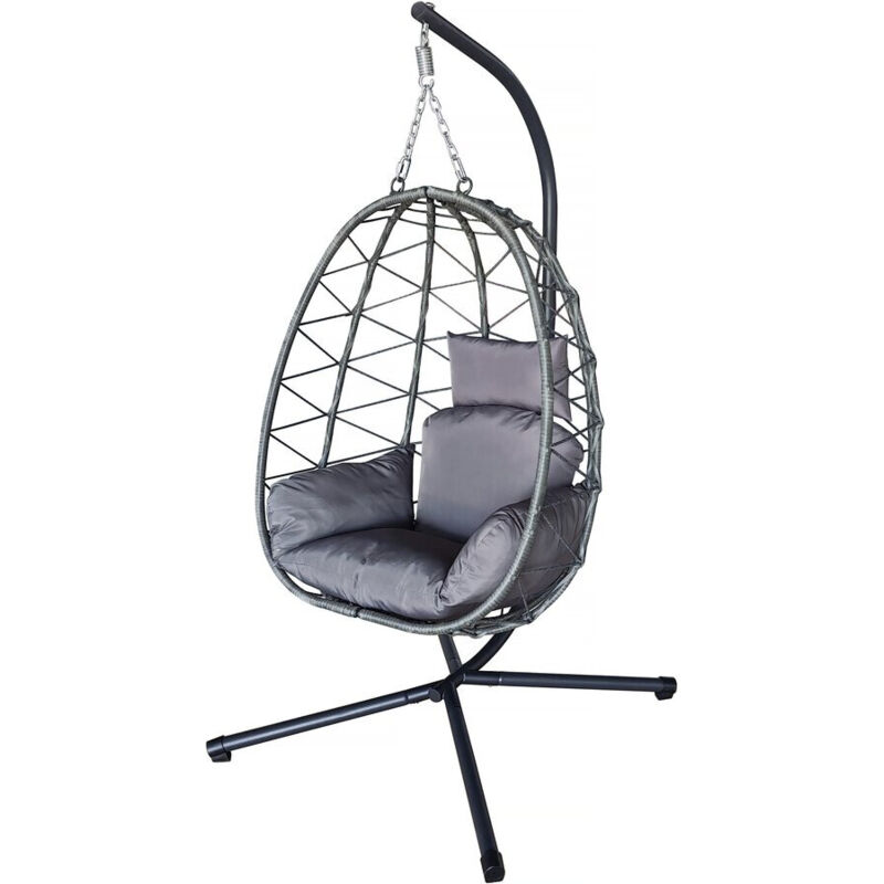 Fauteuil oeuf suspendu en rotin "Cosi" - 99 x 92 x 194 cm - Gris