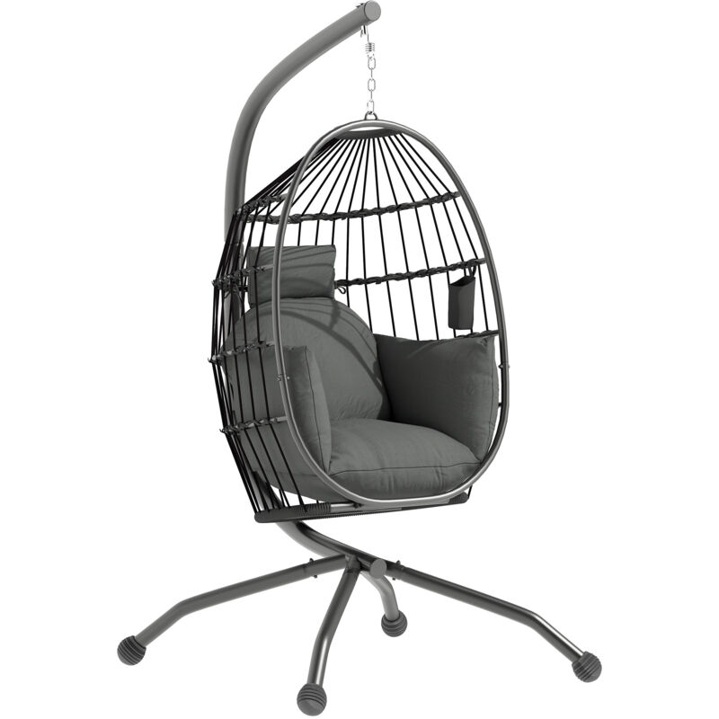 Fauteuil oeuf suspendu - Outsunny - intérieur et extérieur - panier pliable - coussin rembourré - cadre en acier - gris foncé