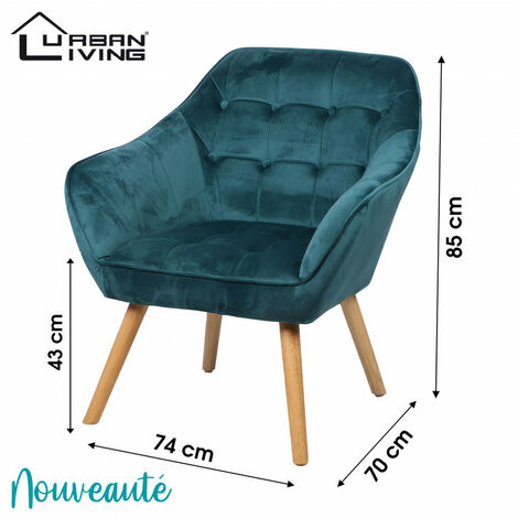 Fauteuil OLY velours - Bleu canard - L 74 x P 70 x H 85 cm - Livraison gratuite