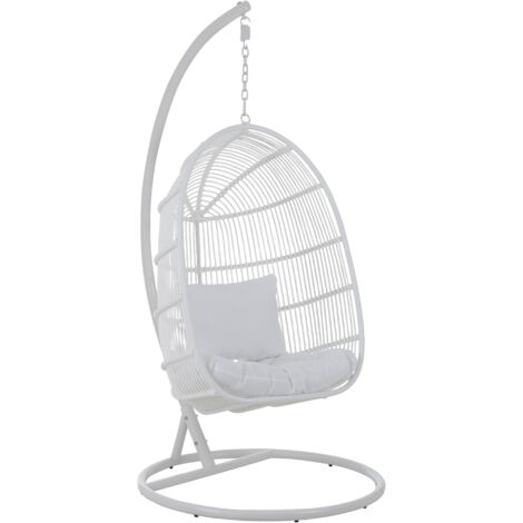 Fauteuil ovale suspendu acier effet rotin naturel BINO– Élégance aérienne-Blanc