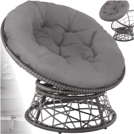 Tectake – Fauteuil de jardin rotatif en rotin – Résistant aux UV – Cadre en acier avec revêtement par poudre – Coussin rond confortable