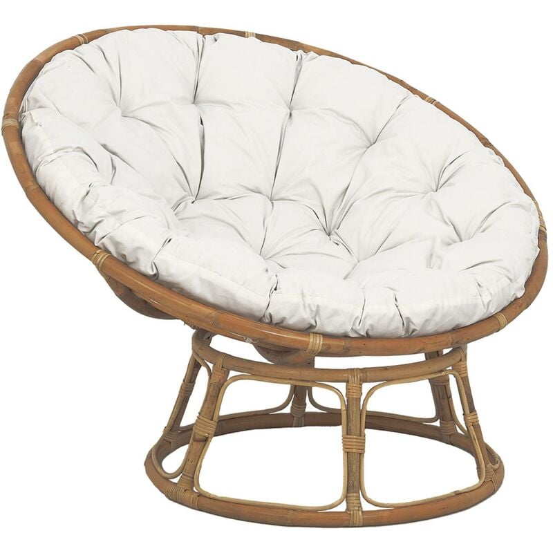 Fauteuil papasan en rotin avec coussin blanc Ø113cm