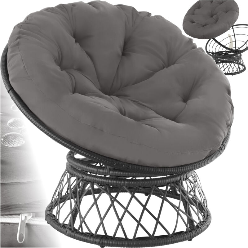 Tectake – Fauteuil de jardin rotatif en rotin – Résistant aux UV – Cadre en acier pivotant 360° – Coussin rond confortable 97cm