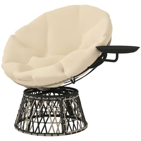 Fauteuil Papasan en rotin, pivotant à 360°, avec coussin, diamètre 90 cm, rond, beige