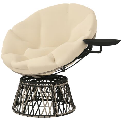 Fauteuil Papasan en rotin, pivotant à 360°, avec coussin, diamètre 90 cm, rond, beige