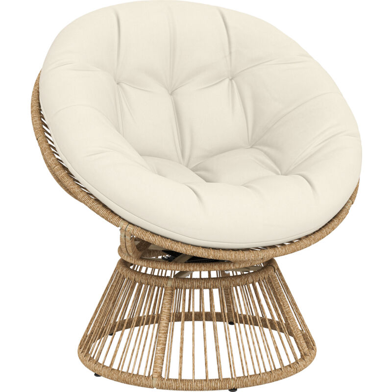 Fauteuil papasan pivotant 360° - fauteuil de jardin - Outsunny - coussin moelleux 12cm - polyrotin et acier - naturel