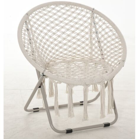 Fauteuil papasan rond pliable Outsunny, macramé coton-polyester beige, grand confort pour jardin