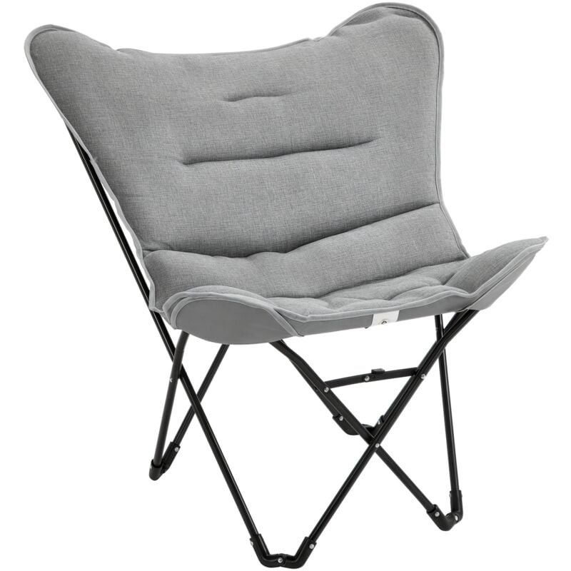 Outsunny - Fauteuil papillon - chaise de camping pliable - coussin rembourré - acier tissu gris
