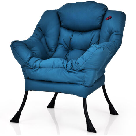 Fauteuil Paresseuse en Tissu Polyester, Chaise Rembourrée avec Accoudoirs et Poche Latérale, pour Salon, Bureau, 75 x 81 x 94,5 cm, Bleu