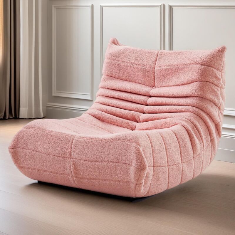 Fauteuil relax, Fauteuil Pouf en laine d'agneau, pour salon, salle à manger, chambre d'amis, Fauteuil paresseux, Rose