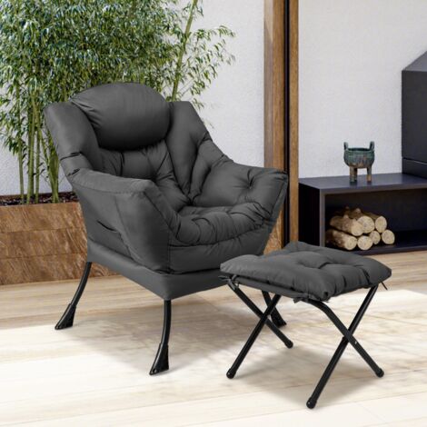 Fauteuil paresseux moderne avec ottoman pour lecture oreiller accoudoirs gris CW5839 DESIGN IN