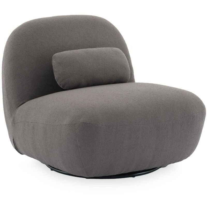 Fauteuil pivotant 360° en bouclette texturée gris souris. piètement en métal noir mat - spino