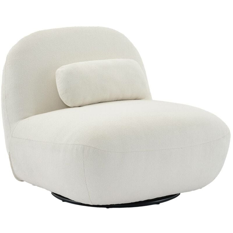 Fauteuil pivotant 360° en bouclette texturée blanc crème. piètement en métal noir mat - spino