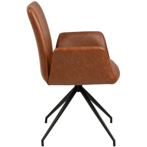 Fauteuil pivotant 59x59x88 cm en PU marron et pied noir
